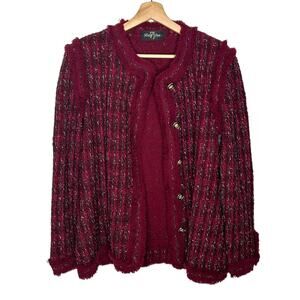 Peter PJ Jan Vintage Red Boucle Knit Jacket 6 / Medium Wool